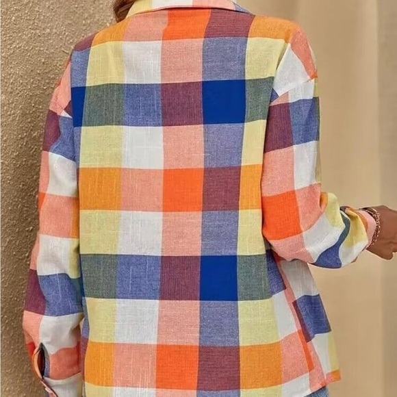 NWT Womens Colorful Plaid Flannel Button Down Blouse - Picture 5 of 14